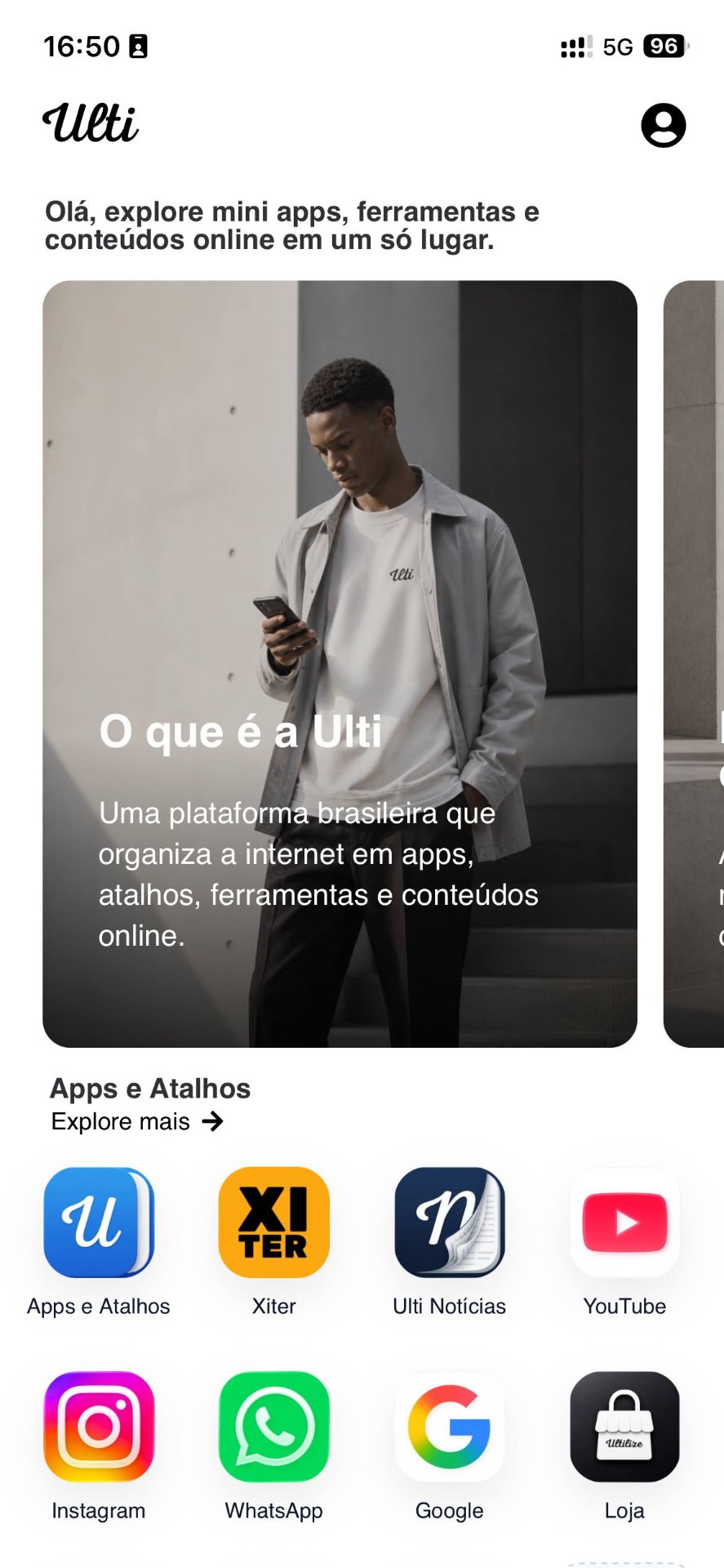 Print mobile da Ulti com o mini app Xiter destacado na grade de apps e atalhos